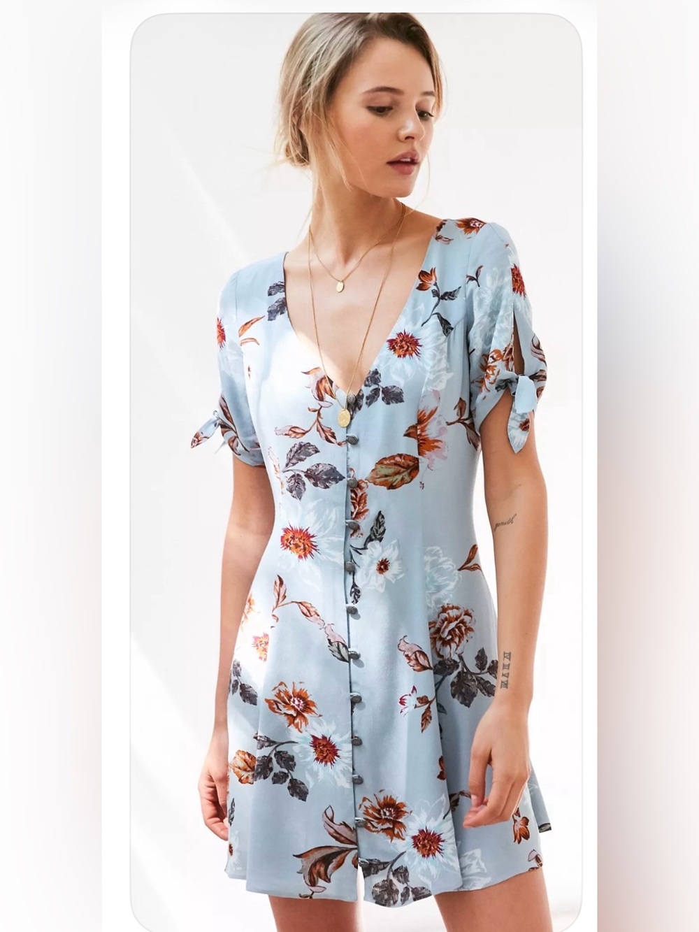 Kimchi Blue Sally Sue floral Tie-Sleeve Mini Dress XS